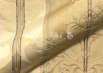 Arany széles csíkozású nyomott mintás brokát bútorszövet