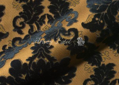 Nyomott mintás barokk stílusú bársony bútorszövet -arany, fekete-